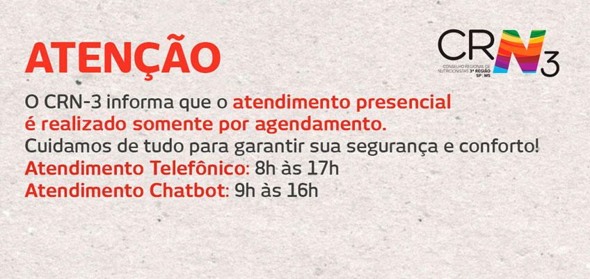 CRN-3 informa sobre o agendamento para atendimento presencial